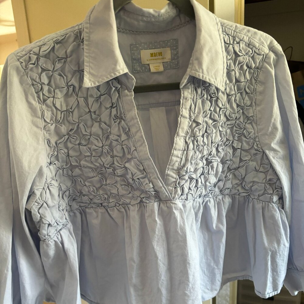 Maeve 3/4 sleeve collared shirt flowy loose light blue size large